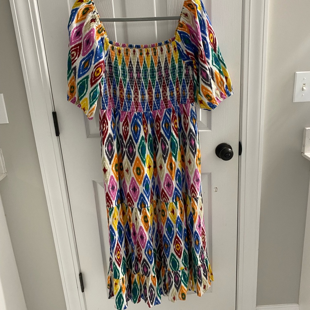 THML cotton maxi dress puff sleeve smocked square neck  M